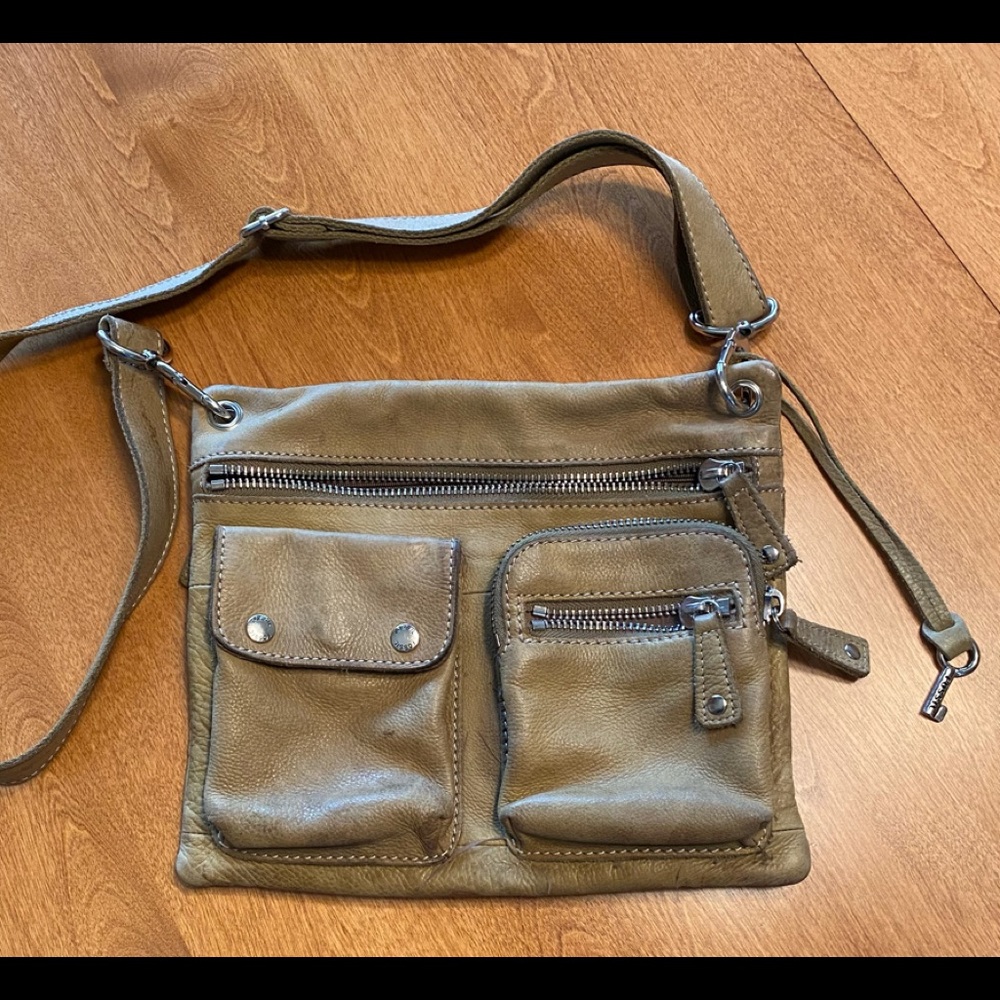 Distressed Leather Fossil Key Crossbody